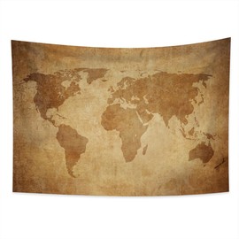 YONGFOTO 100 x 70 cm World Map Tapestry Wall Hanging, Vintage Parchment Texture Pattern World Map for Room Decor E-Lesson Online Teaching Tapestry for School Class Room Dorm