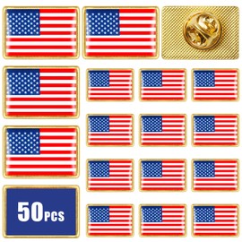 BlissfulTie 50PCS American Flag Lapel Pins Bulk, Metal Square USA Flag Pin with Butterfly Clutch, Patriotic Badge for Veterans, Events and Celebrations