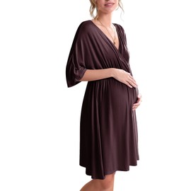 Ekouaer 3 in 1 Labor/Delivery/Hospital Gown Maternity Dress Nursing Nightgown Sleepwear for Breastfeeding, Maroon, X-Large