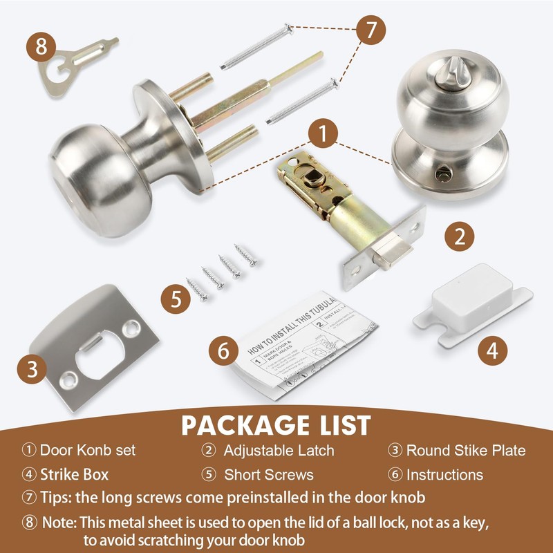 RAZCC Privacy Door Knobs, 3 Pack Satin Nickel Door Knobs