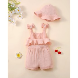 XUANHAO 18 Months Girls Clothes Toddler Girl Romper Clothes Baby Girl's Clothing Jumpsuit Bodysuit Pink 2 Piece Sleeveless Ruffle Summer 18-24 Months Girl Clothing Set With Hat