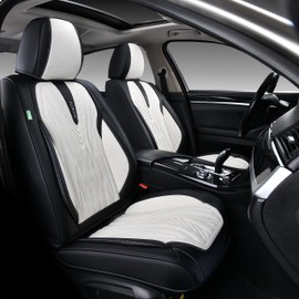FLORICH Leather Seat Covers, Universal Front Seat Covers, Waterproof Car Seat Protector, Automotive Driver Seat Accessories Fit for Most Cars Trucks SUV-Black&White