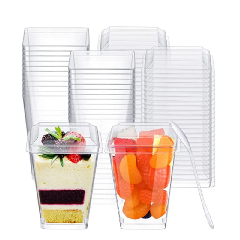 Clear Dessert Cups with Lids Reusable Trapezoidal Transparent Easy Clean