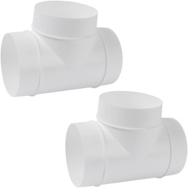 4" Inch Pack of 2 Plastic White 3 Way T Joints - Duct Splitter for Exhaust Fan Dryer - Round Duct Hose Connector - Vent Air Pipe Joint - 90 Degree Three Branch Junction