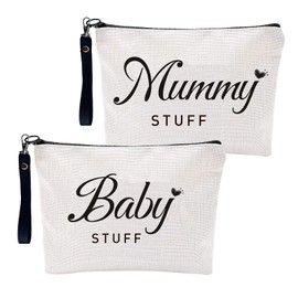 BORISCA 2 Pcs White Baby Makeup Bag New Mum Gifts, 25x16cm/9.84x6.3in New Gifts Cosmetic Bag with Zipper, Mum to be Canvas Pouch of Baby Shower, Cosmetic for Pregnant