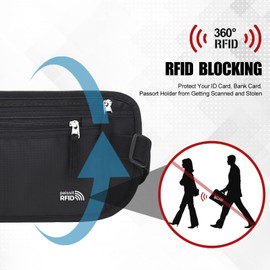 Unisex Money Belt For Men and Women, Slim Passport Holder RFID Blocking Travel Essentials Pouch with Adjustable Strap Small Waist Pouch for Workout Running Travelling Hiking (Black 2 Packs)