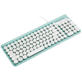 ANSWK Typewriter Keyboard USB Wired - Quiet Floating Round Keys, Spill Resistant, Cute Slim Compact Full Size for Computer Laptop Desktop PC Windows/Mac, White and Mint Green