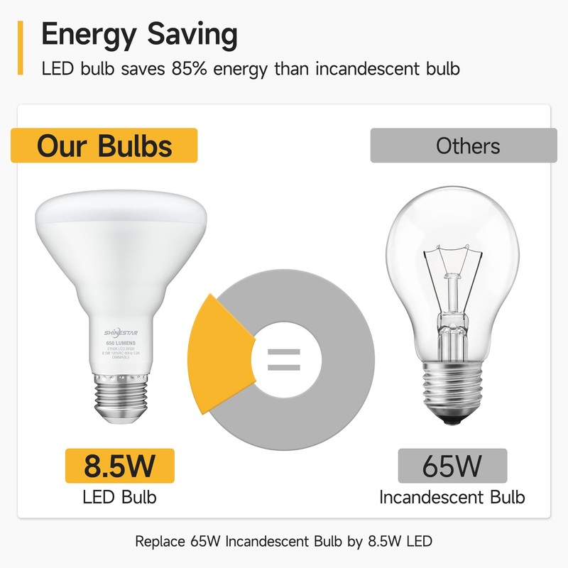 SHINESTAR 6-Pack BR30 LED Bulb 65W Equivalent, Recessed Light Bulbs,