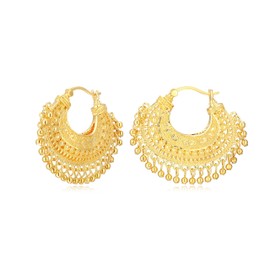 MORGAN & PAIGE Bronze 18K Yellow Gold Plated Indian Earrings for Women - Chandbali Gold Hoop Earrings Indian Jewelry, Beaded Chandelier Boho Earrings for Women Hypoallergenic Earrings 1.3"