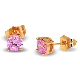 Pink Crystal Stud Earrings 18k Gold Filled 6mm