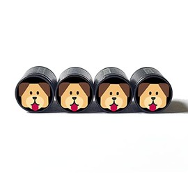 Happy Puppy Dog Tire Valve Caps - Black Aluminum - Set of Four