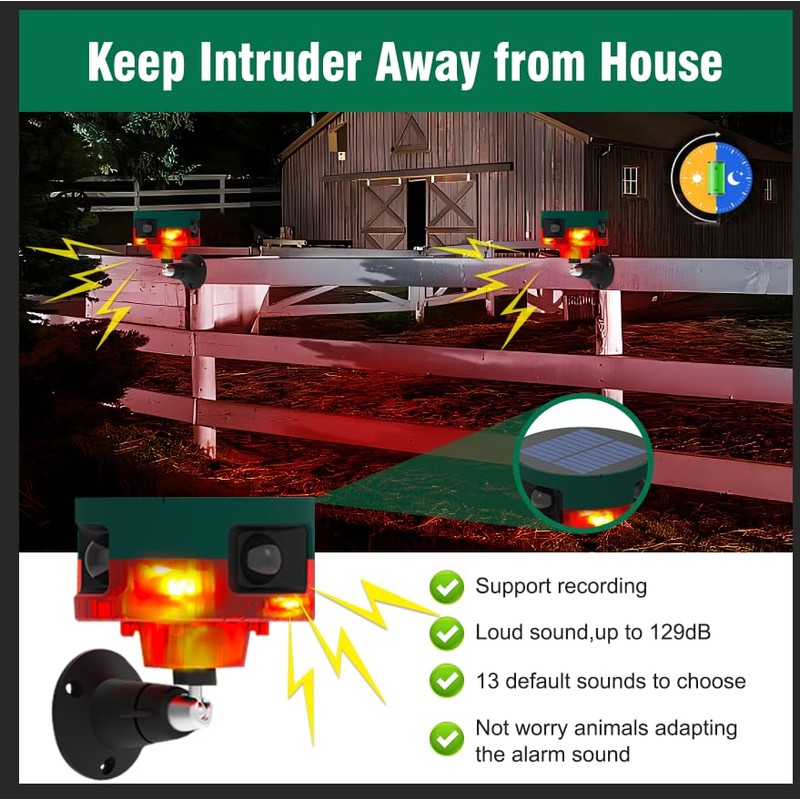 ChunHee Solar Motion Sensor Alarm Outdoor, Dog Barking & Gunshot