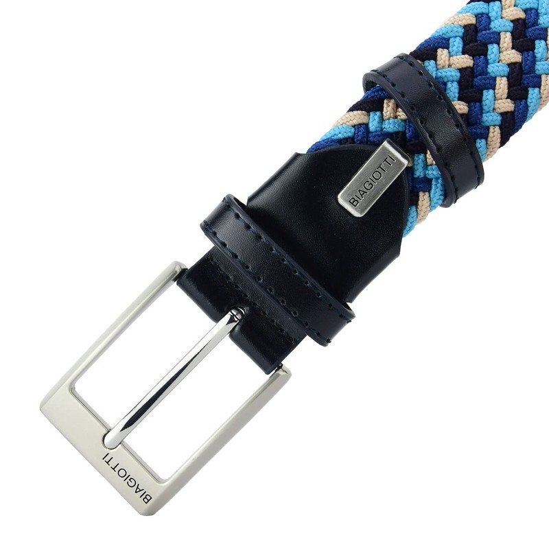 Biagiotti Men's and Women's Braided Elastic Belt with Genuine Leather