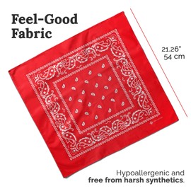 ZENO Red Bandana – 100% Cotton & Natural Fibers – Red Bandana Scarf with No Polyester – Premium Quality – Soft, Durable & Machine Washable – For Men & Women – Unisex & Kids - 5 Pack
