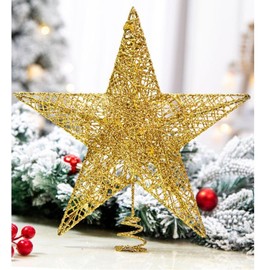 20cm Christmas Tree Topper, Gold Tree Topper Star Xmas Star Decorations for Trees