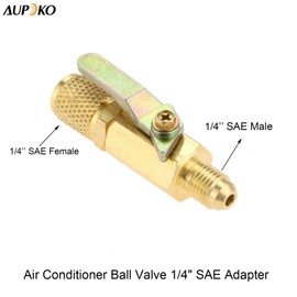 Air Conditioner Ball Valve 1/4" SAE Adapter, Straight Shut-Off Valve for HVAC A/C Automotive Service Tools, Fits for R134A R22 R12 R410A Refrigerant