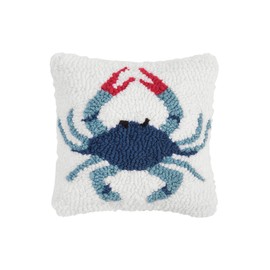 C&F Home Blue Crab Petite Hooked Pillow 8" X 8" Square Soft Woven Throw Pillow For Couch Sofa Bed Chair Acrylic 8 x 8 Blue & White