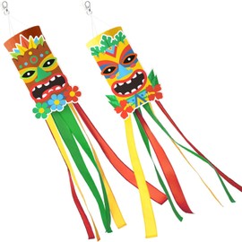 2 Pcs Tiki Hawaiian Windsocks Decoration, 40 Inch Tiki Luau Tropical Windsock Tiki Decorations Outdoor (Tiki)