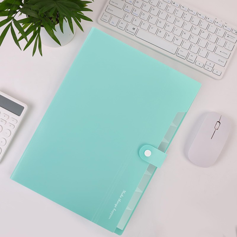 SKYDUE A4 Expandable Document Folder 8 Pockets Organizer (Lake Green)