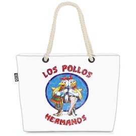 VOID XXL Beach Bag Los Pollos Shopper Bag 58 x 38 x 16 cm 23 L Beach Bag Bad Walter Breacking Chicken, White, Casual