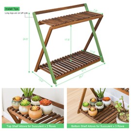 Tovacu Indoor Plant Stand for Multiple Plants 2 Tier Wood Corner Plant Shelf Rack with Planter Hanger Outdoor Flower Pot Stand Holder for Yard Patio Garden Balcony Porch Living Room ( Rustic X-Cross)