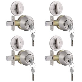 Gobrico Satin Nickel Single Cylinder Deadbolts 4 Pack,Keyed Alike Locks for Exterior Interior Doors 2-Way Adjustable Deadbolts