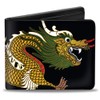 Buckle-Down Men's Wallet, Bifold, Dragon Close Up Black Golds White