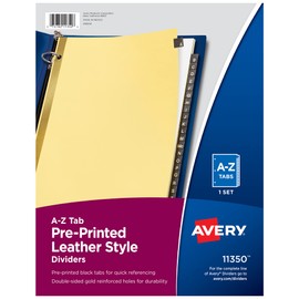 Avery A-Z Dividers for 3 Ring Binders, 25-Tab Set, Pre-Printed Black Leather Tabs, 1 Binder Divider Set (11350)