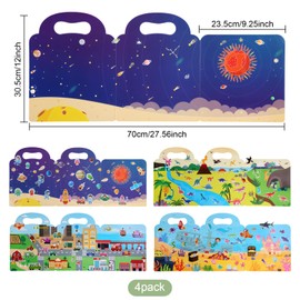 Pack of 4 Reusable Children's Sticker Books, Portable 3D Sticker Books for Children, Waterproof 3D Puffy Stickers, 3D Sticker Book Promotes Early Childhood Development, for 2-5 Years