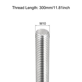 TA-VIGOR 2Pcs M10 x 300mm Fully Threaded Rod, 304 Stainless Steel Studding Rod Bar, Right Hand Threads Rods for Anchor Bolts, Clamps, Hangers and U-Bolts