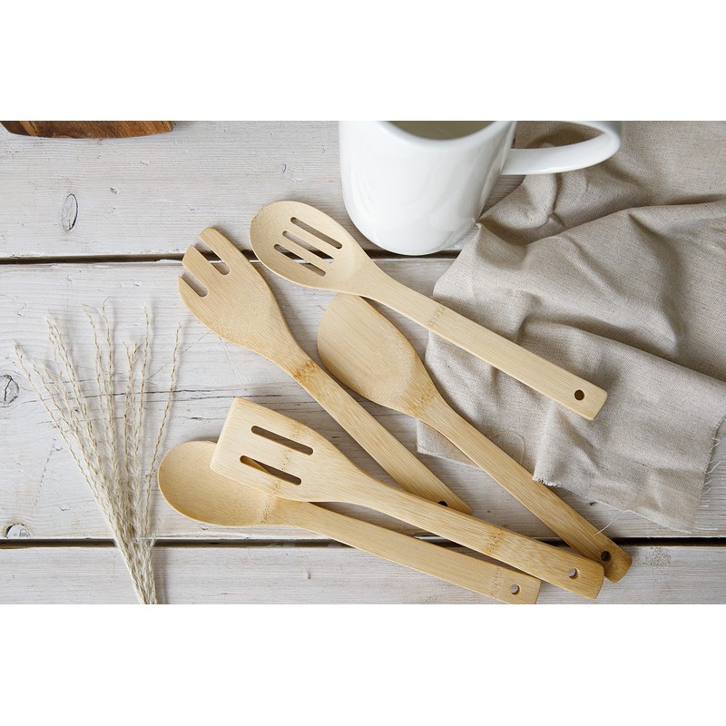 Natural Elements Eco Bamboo Kitchen Utensil Set, Non Stick Safe,