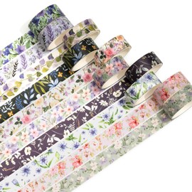 Songdao 10 Rolls Blooming Flowers Washi Tape Set Floral Arts Adhesive Tapes Colorful Garden Decorative Masking Tape Sets for Craft, Kids, Scrapbook, DIY, Gift Wrapping (4-Purple)