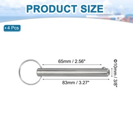 sourcing map Quick Release Pins, Dia 3/8"(10mm) Usable Length 2.56"(65mm) Total Length 4.17"(106mm) Bimini Top Pins Marine Hardware Carbon Steel for Boat Accessories, Pack of 4