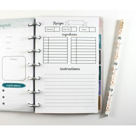 Recipe Inserts for the Mini Happy Planner, Fits 7-Disc Notebook, Mini Meal Planner (Planner Sold Separately)