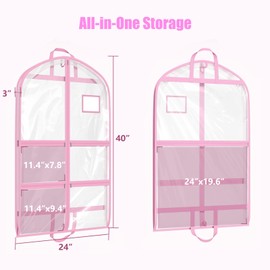 4 Pack Dance Garment Bags for Hanging Clothes - Clear PVC Garment Bag with 4 Zipper Pockets and 1 Large Back Zippered Pocket - Waterproof Dance Bag for Travel, Dance Costume Storage