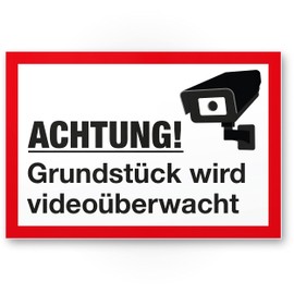 Komma Security Grundstück Videoüberwacht Sign 30 x 20 cm – Achtung Vorsicht Videoüberwachung – Warning Sign Video Surveillance – Warning Sign