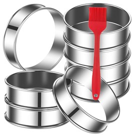 8Pack 4 Inch English Muffin Rings Crumpet Rings Stainless Steel Double Rolled Tart Rings, Round Metal Cooking Pastry Ring Molds for baking