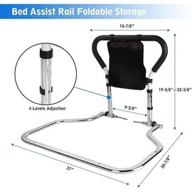 MEDOTS Foldable Bed Rails for Elderly Adults - Medical Bed Support Bar with Storage Bag, Fits King Queen Full Twin Mattresses, Anti-Slip & Tool-Free Assembly 300 Lbs