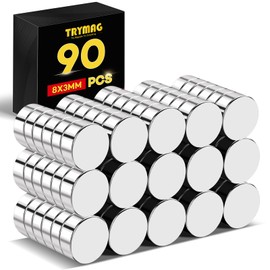 TRYMAG 90Pcs Refrigerator Small Round Magnets for Crafts, 8x3mm Mini Rare Earth Tiny Strong Neodymium Disc Magnets for Whiteboard, Fridge, Office, Hobbies, DIY