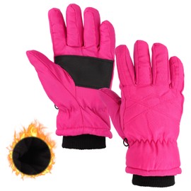 Mayoii Winter Waterproof Kids Ski Gloves, Fleece Lined Thermal Snow Mittens Cold Weather Warm Windproof Glove for 4-14 Years Old Boys Girls Children Snowboard Skating Outdoor Activities (Rose Red-M)
