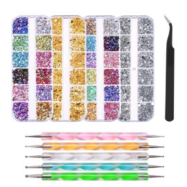 FOCCTS Nail Art Rhinestones with Dotting Tools, 3D Nail Decoration, Glitter Stones Nail Set for Nail Art, Glitter for Nail Decoration, Nail Accessories, Nail Design with Tweezers
