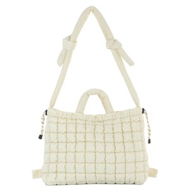 Jywmsc Women's Quilted Puffer Shopping Bag, Large Quilted Shoulder Bag, Lightweight Baggy Nylon Tote Bag, Hobo Bag, Handbags, White