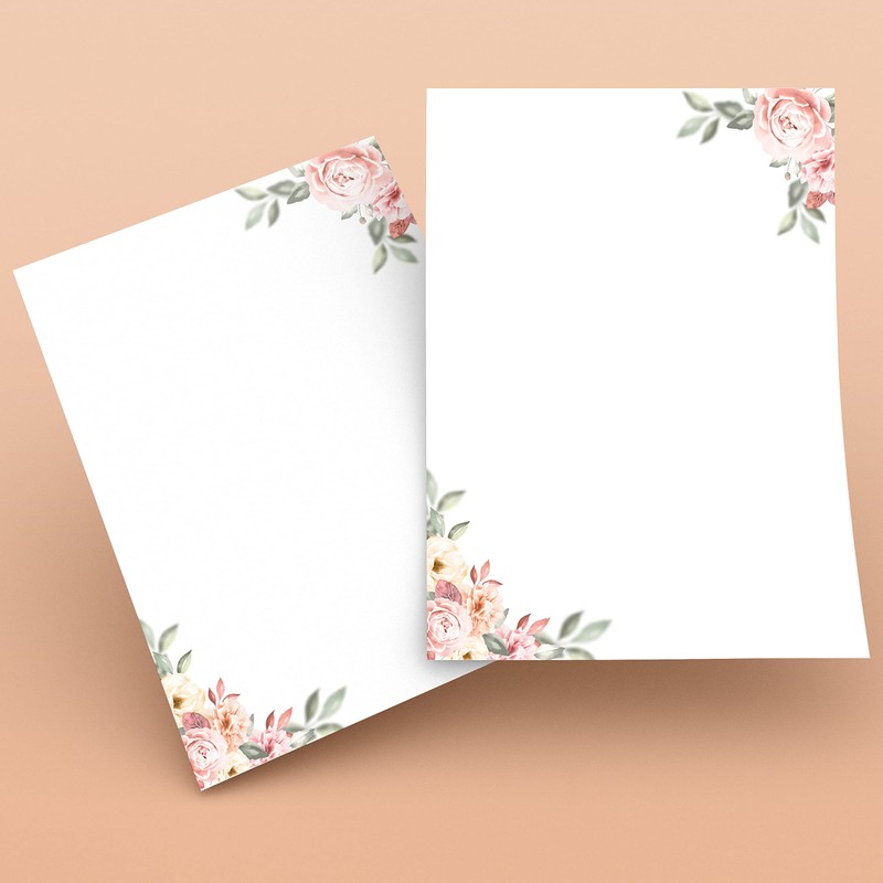 Letter Paper / Envelope Set Elegant with Roses in Dusky