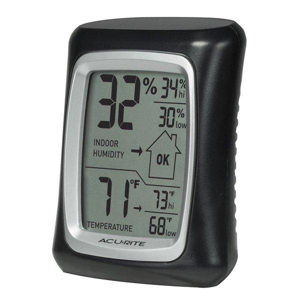 AcuRite 00325 Indoor Thermometer & Hygrometer with Humidity Gauge, Black,