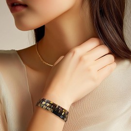 Sonateomber Tila Flat Beaded Stretch Bracelets for Women, Trendy Stackable Gold Black White Brown Square Beads Stack Bracelet Beach Jewelry Gift