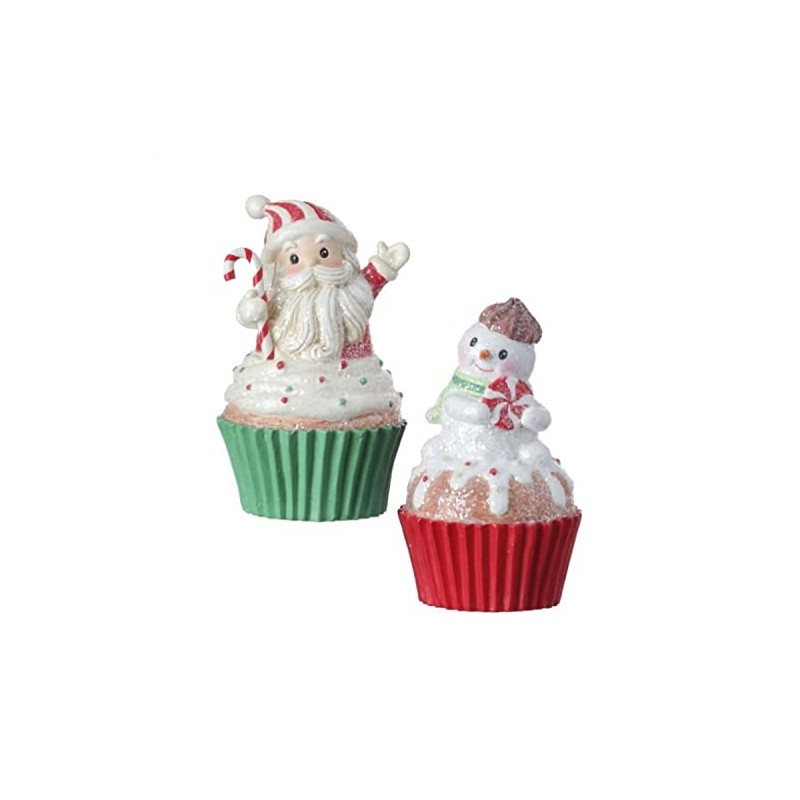 Regency International 5.5" Resin Candy Santa/Snowman Cupcake, Set of 2