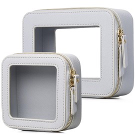 LOFOWN Clear Makeup Bag Set Travel Cosmetic Bag and Toiletry Bag Women's Purse Pouch Cosmetic Stroage Organizer Case with Zipper Car Essentials, Gray, M+Mini, Travel Makeup Bags Set