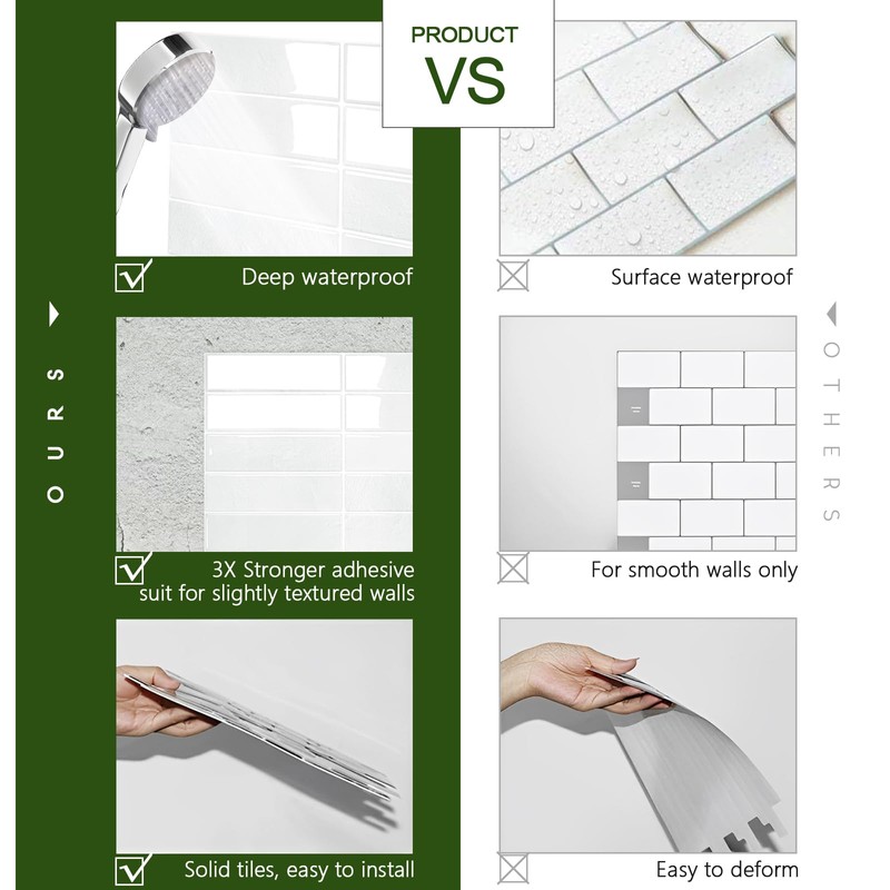 STICKGOO 10-Sheet Peel and Stick Backsplash Tile, Self Adhesive Vinyl