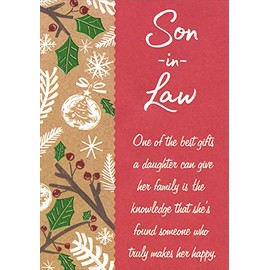 Designer Greetings Green Foil Holly Leaves, White Snowflakes and Branches Son-in-Law Christmas Card