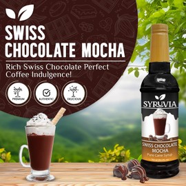 Swiss Chocolate Mocha Syrup by Syruvia 6-Pack, 25.4 fl oz, Wholesale Coffee Syrup Shops, Cafes, Baristas, Bistros, & Beverage Bars, Bulk Kosher & Gluten-Free